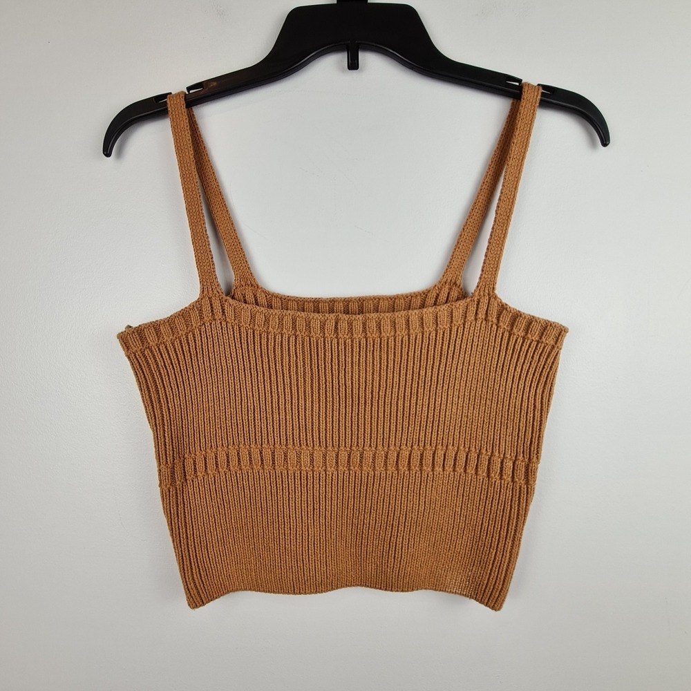 Emory Park Women's Cropped Knit Top Sleeveless Large Brown Neutral Festival Boho